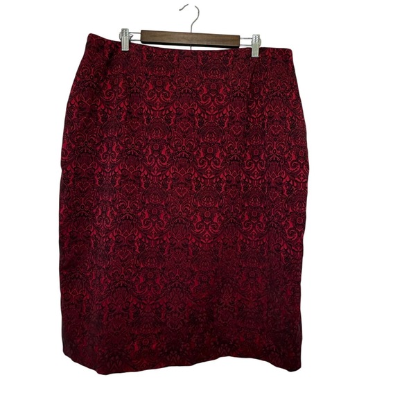 Worthington Woman Dresses & Skirts - Worthington Woman Red Black Damask Brocade Pencil Skirt Plus Size 18W Back Zip